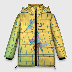 Женская зимняя куртка 3D с принтом Рик и Морти Focus on science в Новосибирске, верх — 100% полиэстер; подкладка — 100% полиэстер; утеплитель — 100% полиэстер | длина ниже бедра, силуэт Оверсайз. Есть воротник-стойка, отстегивающийся капюшон и ветрозащитная планка. 

Боковые карманы с листочкой на кнопках и внутренний карман на молнии | Тематика изображения на принте: dsgnzaets | rick and morty | rick sanchez | vdzajul | миссикс | морти | плюмбус | рик | рик и морти