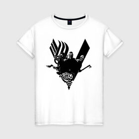 Женская футболка хлопок с принтом vikings в Новосибирске, 100% хлопок | прямой крой, круглый вырез горловины, длина до линии бедер, слегка спущенное плечо | ragnar | viking | vikings | викинг | викинги | локи | рагнар | скандинавия | топор