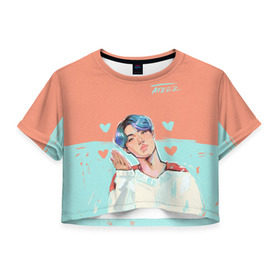 Женская футболка Cropp-top с принтом Ateez в Новосибирске, 100% полиэстер | круглая горловина, длина футболки до линии талии, рукава с отворотами | ateez | k pop | корейская группа | музыка | парни