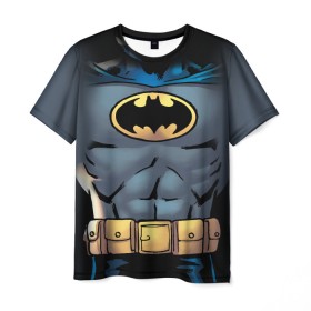 Мужская футболка 3D с принтом Batman костюм в Новосибирске, 100% полиэфир | прямой крой, круглый вырез горловины, длина до линии бедер | bat man | batman | batman comics | caped crusader | comics | dark knight | shtatbat | бетмен | брюс уэйн | бэт мен | бэтмен | тёмный рыцарь