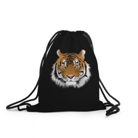 Рюкзак-мешок 3D с принтом Могучий тигр в Новосибирске, 100% полиэстер | плотность ткани — 200 г/м2, размер — 35 х 45 см; лямки — толстые шнурки, застежка на шнуровке, без карманов и подкладки | 