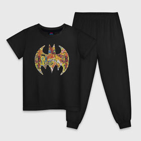 Детская пижама хлопок с принтом BAT logo в Новосибирске, 100% хлопок |  брюки и футболка прямого кроя, без карманов, на брюках мягкая резинка на поясе и по низу штанин
 | bat man | batman | batman comics | caped crusader | comics | dark knight | shtatbat | бетмен | брюс уэйн | бэт мен | бэтмен | тёмный рыцарь