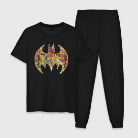 Мужская пижама хлопок с принтом BAT logo в Новосибирске, 100% хлопок | брюки и футболка прямого кроя, без карманов, на брюках мягкая резинка на поясе и по низу штанин
 | bat man | batman | batman comics | caped crusader | comics | dark knight | shtatbat | бетмен | брюс уэйн | бэт мен | бэтмен | тёмный рыцарь