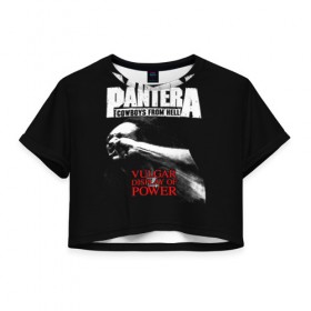 Женская футболка Cropp-top с принтом Pantera в Новосибирске, 100% полиэстер | круглая горловина, длина футболки до линии талии, рукава с отворотами | american | anselmo | havy metal | pantera | philip anselmo | trash metal | ансельмо | пантера | фил ансельмо