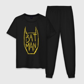Мужская пижама хлопок с принтом Batman в Новосибирске, 100% хлопок | брюки и футболка прямого кроя, без карманов, на брюках мягкая резинка на поясе и по низу штанин
 | bat man | batman | batman comics | caped crusader | comics | dark knight | бетмен | брюс уэйн | бэт мен | бэтмен | тёмный рыцарь