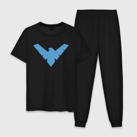 Мужская пижама хлопок с принтом Nightwing в Новосибирске, 100% хлопок | брюки и футболка прямого кроя, без карманов, на брюках мягкая резинка на поясе и по низу штанин
 | batman | nightwing | shtatbat | бетмен | бэтмен | найтвинг
