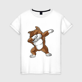 Женская футболка хлопок с принтом Dabbing Pitbull в Новосибирске, 100% хлопок | прямой крой, круглый вырез горловины, длина до линии бедер, слегка спущенное плечо | animal | animals | beast | dab | dabb | dabbing | dog | pitbull | predator | rap | даб | животное | животные | зверь | пес | питбуль | рэп | собака | хищник