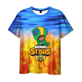 Мужская футболка 3D с принтом BRAWL STARS LEON в Новосибирске, 100% полиэфир | прямой крой, круглый вырез горловины, длина до линии бедер | android | brawl stars | crow | games | leon | mobile game | stars | ворон | игры | леон | мобильные игры