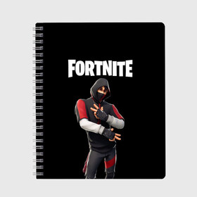 Тетрадь с принтом FORTNITE IKONIK (КАПЮШОН) в Новосибирске, 100% бумага | 48 листов, плотность листов — 60 г/м2, плотность картонной обложки — 250 г/м2. Листы скреплены сбоку удобной пружинной спиралью. Уголки страниц и обложки скругленные. Цвет линий — светло-серый
 | Тематика изображения на принте: fnchap2 | fortnite | fortnite 2 | fortnite x | ikonik | marshmello | иконик | маршмелло | фортнайт | фортнайт 2 | фортнайт глава 2