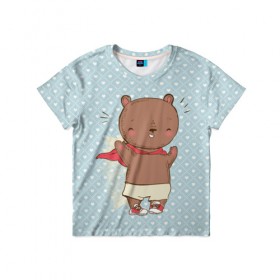 Детская футболка 3D с принтом Мишка супергерой в Новосибирске, 100% гипоаллергенный полиэфир | прямой крой, круглый вырез горловины, длина до линии бедер, чуть спущенное плечо, ткань немного тянется | герой | медведь | милота | милый | милый мишка | миша | мишка | плащ | супергерой | супермен | супермэн