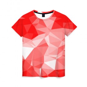 Женская футболка 3D с принтом Красные полигоны в Новосибирске, 100% полиэфир ( синтетическое хлопкоподобное полотно) | прямой крой, круглый вырез горловины, длина до линии бедер | abstract | abstraction | color | geometry | paitnt | polygon | polygonal | psy | абстракция | геометрия | краски | неоновые | полигоны | психоделика