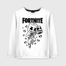 Детский лонгслив хлопок с принтом FORTNITE MARSHMELLO в Новосибирске, 100% хлопок | круглый вырез горловины, полуприлегающий силуэт, длина до линии бедер | chapter 2 | fortnite | marshmello | диджей | игры | маршмэллоу | молоток | фортнайт