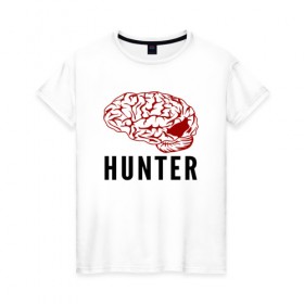 Женская футболка хлопок с принтом Mindhunter в Новосибирске, 100% хлопок | прямой крой, круглый вырез горловины, длина до линии бедер, слегка спущенное плечо | Тематика изображения на принте: hunter | mind | mindhunter | netflix | мозг | охотник | охотник за разумом | разум | сериал