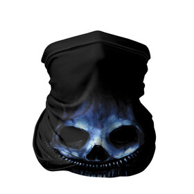 Бандана-труба 3D с принтом Ужас в Новосибирске, 100% полиэстер, ткань с особыми свойствами — Activecool | плотность 150‒180 г/м2; хорошо тянется, но сохраняет форму | 31 | black | blue | fear | grin | halloween | horror | jaw | night | orbits | saliva | skull | teeth | глазницы | зубы | ночь | оскал | синий | слюна | ужас | хэллоуин | череп | черный