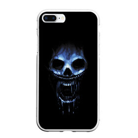Чехол для iPhone 7Plus/8 Plus матовый с принтом Ужас в Новосибирске, Силикон | Область печати: задняя сторона чехла, без боковых панелей | 31 | black | blue | fear | grin | halloween | horror | jaw | night | orbits | saliva | skull | teeth | глазницы | зубы | ночь | оскал | синий | слюна | ужас | хэллоуин | череп | черный