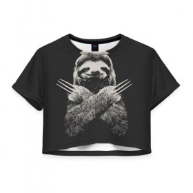Женская футболка Cropp-top с принтом Slotherine в Новосибирске, 100% полиэстер | круглая горловина, длина футболки до линии талии, рукава с отворотами | animals | wolverine | ленивец | росомаха