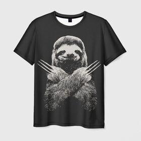 Мужская футболка 3D с принтом Slotherine в Новосибирске, 100% полиэфир | прямой крой, круглый вырез горловины, длина до линии бедер | animals | wolverine | ленивец | росомаха