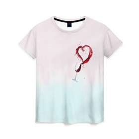 Женская футболка 3D с принтом Винишко в сердце у меня в Новосибирске, 100% полиэфир ( синтетическое хлопкоподобное полотно) | прямой крой, круглый вырез горловины, длина до линии бедер | wine | бокал | винишко | вино | винцо | любовь | сердце | фужер