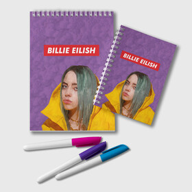 Блокнот с принтом BILLIE EILISH в Новосибирске, 100% бумага | 48 листов, плотность листов — 60 г/м2, плотность картонной обложки — 250 г/м2. Листы скреплены удобной пружинной спиралью. Цвет линий — светло-серый
 | bad guy | billie | eilish | ocean eyes | айлиш | билли | девушка | певица | эйлиш