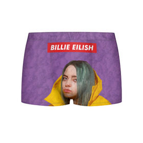 Мужские трусы 3D с принтом BILLIE EILISH в Новосибирске, 50% хлопок, 50% полиэстер | классическая посадка, на поясе мягкая тканевая резинка | Тематика изображения на принте: bad guy | billie | eilish | ocean eyes | айлиш | билли | девушка | певица | эйлиш