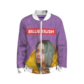 Детский бомбер 3D с принтом BILLIE EILISH в Новосибирске, 100% полиэстер | застегивается на молнию, по бокам два кармана без застежек, мягкие манжеты, по низу бомбера и на воротнике — эластичная резинка | bad guy | billie | eilish | ocean eyes | айлиш | билли | девушка | певица | эйлиш