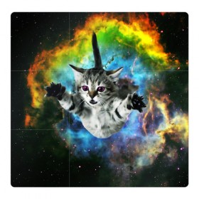 Магнитный плакат 3Х3 с принтом КОСМИЧЕСКИЙ КОТ в Новосибирске, Полимерный материал с магнитным слоем | 9 деталей размером 9*9 см | cat | cats | животные | киса | киска | кот | котики | коты | котэ | кошка | природа