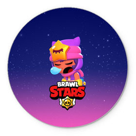 Коврик для мышки круглый с принтом BRAWL STARS - SANDY в Новосибирске, резина и полиэстер | круглая форма, изображение наносится на всю лицевую часть | Тематика изображения на принте: brawl | bull | colt | crow | game | games | leon | online | penny | poco | sandy | shelly | spike | star | stars | wanted | брав | бравл | браво | звезда | звезды | игра | игры | лого | онлайн | сенди | старс | сэнди