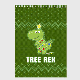 Скетчбук с принтом Tree Rex в Новосибирске, 100% бумага
 | 48 листов, плотность листов — 100 г/м2, плотность картонной обложки — 250 г/м2. Листы скреплены сверху удобной пружинной спиралью | christmas tree | new year | t rex | tyrannosaurus | динозавр | елка | ель | новый год | свитер | тиранозавр