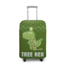 Чехол для чемодана 3D с принтом Tree Rex в Новосибирске, 86% полиэфир, 14% спандекс | двустороннее нанесение принта, прорези для ручек и колес | christmas tree | new year | t rex | tyrannosaurus | динозавр | елка | ель | новый год | свитер | тиранозавр