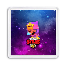 Магнит 55*55 с принтом SANDY SPACE (Brawl Stars) в Новосибирске, Пластик | Размер: 65*65 мм; Размер печати: 55*55 мм | brawl | bull | colt | crow | game | games | leon | online | penny | poco | sandy | shelly | spike | star | stars | wanted | брав | бравл | браво | звезда | звезды | игра | игры | лого | онлайн | сенди | старс | сэнди