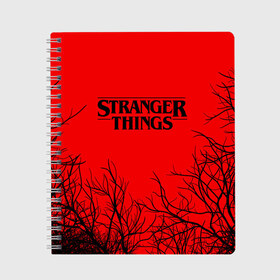 Тетрадь с принтом STRANGER THINGS в Новосибирске, 100% бумага | 48 листов, плотность листов — 60 г/м2, плотность картонной обложки — 250 г/м2. Листы скреплены сбоку удобной пружинной спиралью. Уголки страниц и обложки скругленные. Цвет линий — светло-серый
 | 011 | 11 | netflix | stranger things | демогоргон | нетфликс | одди | одиннадцатая | очень странные дела | сериалы