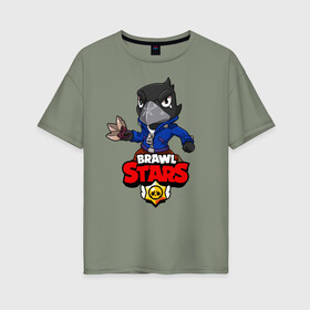 Женская футболка хлопок Oversize с принтом BRAWL STARS CROW в Новосибирске, 100% хлопок | свободный крой, круглый ворот, спущенный рукав, длина до линии бедер
 | brawl stars | brawl stars crow | brawler | crow | бравл старз | бравлер | ворон