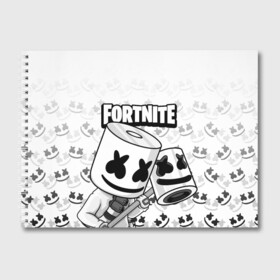 Альбом для рисования с принтом FORTNITE MARSHMELLO в Новосибирске, 100% бумага
 | матовая бумага, плотность 200 мг. | chapter 2 | fortnite | marshmello | диджей | игры | маршмэллоу | молоток | фортнайт