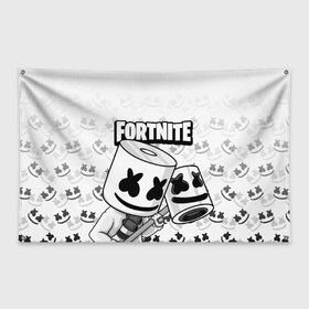 Флаг-баннер с принтом FORTNITE MARSHMELLO в Новосибирске, 100% полиэстер | размер 67 х 109 см, плотность ткани — 95 г/м2; по краям флага есть четыре люверса для крепления | chapter 2 | fortnite | marshmello | диджей | игры | маршмэллоу | молоток | фортнайт