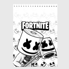 Скетчбук с принтом FORTNITE MARSHMELLO в Новосибирске, 100% бумага
 | 48 листов, плотность листов — 100 г/м2, плотность картонной обложки — 250 г/м2. Листы скреплены сверху удобной пружинной спиралью | Тематика изображения на принте: chapter 2 | fortnite | marshmello | диджей | игры | маршмэллоу | молоток | фортнайт