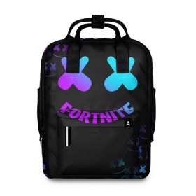 Женский рюкзак 3D с принтом FORTNITE x MARSHMELLO в Новосибирске, 100% полиэстер | лямки с регулируемой длиной, сверху ручки, чтобы рюкзак нести как сумку. Основное отделение закрывается на молнию, как и внешний карман. Внутри два дополнительных кармана, один из которых закрывается на молнию. По бокам два дополнительных кармашка, куда поместится маленькая бутылочка
 | fortnite | fortnite 2 | fortnite x маршмелло | ikonik | marshmello | ninja | ninja streamer | иконик | ниндзя | фортнайт | фортнайт 2 | фортнайт глава 2