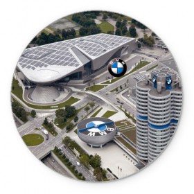 Коврик для мышки круглый с принтом BMW city в Новосибирске, резина и полиэстер | круглая форма, изображение наносится на всю лицевую часть | Тематика изображения на принте: bmw | buildings | city | germany | munich | prestige | бмв | германия | город | здания | мюнхен | престиж