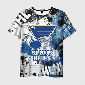 Мужская футболка 3D с принтом Сент-Луис Блюз в Новосибирске, 100% полиэфир | прямой крой, круглый вырез горловины, длина до линии бедер | blues | hockey | nhl | st. louis | st. louis blues | usa | блюз | нхл | сент луис | сент луис блюз | спорт | сша | хоккей | шайба
