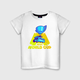Детская футболка хлопок с принтом WORLD CUP FORTNITE в Новосибирске, 100% хлопок | круглый вырез горловины, полуприлегающий силуэт, длина до линии бедер | 11 сезон | 2 часть | cup | fort | fortnite | fortnite 2 | season 11 | world | worldcup | битва | ворлд | кап | королевская | форт | фортнайт