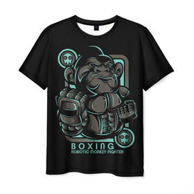 Мужская футболка 3D с принтом Gorilla fighter в Новосибирске, 100% полиэфир | прямой крой, круглый вырез горловины, длина до линии бедер | Тематика изображения на принте: boxing | cool | fighter | fist | glove | gorilla | monkey | power | punch | robot | боец | бокс | горилла | крутая | кулак | обезьяна | перчатка | робот | сила | удар