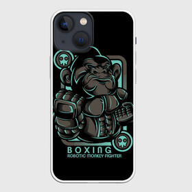 Чехол для iPhone 13 mini с принтом Gorilla fighter в Новосибирске,  |  | boxing | cool | fighter | fist | glove | gorilla | monkey | power | punch | robot | боец | бокс | горилла | крутая | кулак | обезьяна | перчатка | робот | сила | удар