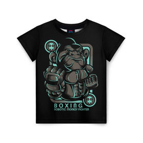 Детская футболка 3D с принтом Gorilla fighter в Новосибирске, 100% гипоаллергенный полиэфир | прямой крой, круглый вырез горловины, длина до линии бедер, чуть спущенное плечо, ткань немного тянется | boxing | cool | fighter | fist | glove | gorilla | monkey | power | punch | robot | боец | бокс | горилла | крутая | кулак | обезьяна | перчатка | робот | сила | удар