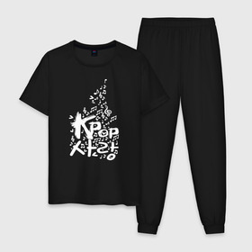 Мужская пижама хлопок с принтом Kpop в Новосибирске, 100% хлопок | брюки и футболка прямого кроя, без карманов, на брюках мягкая резинка на поясе и по низу штанин
 | Тематика изображения на принте: astro | ateez | b.a.p | bangtan boys | big bang | blackpink | block b | bts | clc | exo | got7 | ikon | infinite | k pop | kpop | monsta x | nct | shinee | stray kids | twice | txt | бтс | к поп | кпоп