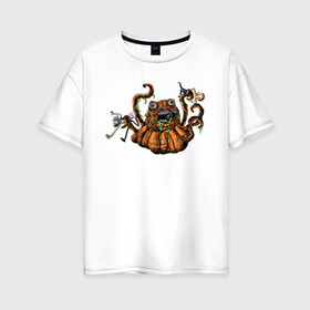 Женская футболка хлопок Oversize с принтом Рик и Морти в Новосибирске, 100% хлопок | свободный крой, круглый ворот, спущенный рукав, длина до линии бедер
 | halloween | rick  morty | морти | рик | рик и морти | рик санчез | хэллуин