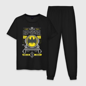 Мужская пижама хлопок с принтом Bat-Signal в Новосибирске, 100% хлопок | брюки и футболка прямого кроя, без карманов, на брюках мягкая резинка на поясе и по низу штанин
 | 80 | 80th | anniversary | bat man | batman | batman comics | caped crusader | dark knight | shtatbat | бетмен | брюс уэйн | бэт мен | бэтмен | тёмный рыцарь