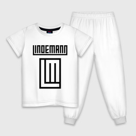 Детская пижама хлопок с принтом LINDEMANN в Новосибирске, 100% хлопок |  брюки и футболка прямого кроя, без карманов, на брюках мягкая резинка на поясе и по низу штанин
 | lindeman | lindemann | logo | music | pain | rammstein | rock | rumstein | till | группа | линдеман | линдеманн | лого | логотип | метал | музыка | пэйн | раммштайн | рамштаин | рамштайн | рок | символ | тилль