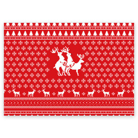 Поздравительная открытка с принтом СВИТЕР С ОЛЕНЯМИ в Новосибирске, 100% бумага | плотность бумаги 280 г/м2, матовая, на обратной стороне линовка и место для марки
 | christmas | new year | winter | дед мороз | зима | ирония | клауз | клаус | новый год | олени | подарки | рождество | санта | сарказм | свитер с оленями | снег