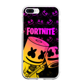 Чехол для iPhone 7Plus/8 Plus матовый с принтом FORTNITE MARSHMELLO в Новосибирске, Силикон | Область печати: задняя сторона чехла, без боковых панелей | chapter 2 | fortnite | marshmello | диджей | игры | маршмэллоу | молоток | фортнайт