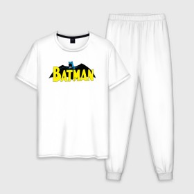 Мужская пижама хлопок с принтом Batman logo в Новосибирске, 100% хлопок | брюки и футболка прямого кроя, без карманов, на брюках мягкая резинка на поясе и по низу штанин
 | Тематика изображения на принте: 80 | 80th | anniversary | bat man | batman | batman comics | caped crusader | dark knight | shtatjl | бетмен | брюс уэйн | бэт мен | бэтмен | тёмный рыцарь