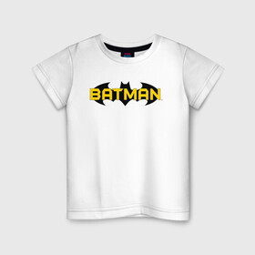 Детская футболка хлопок с принтом Batman Logo в Новосибирске, 100% хлопок | круглый вырез горловины, полуприлегающий силуэт, длина до линии бедер | 80 | 80th | anniversary | bat man | batman | batman comics | caped crusader | dark knight | shtatjl | бетмен | брюс уэйн | бэт мен | бэтмен | логотип | надпись | тёмный рыцарь